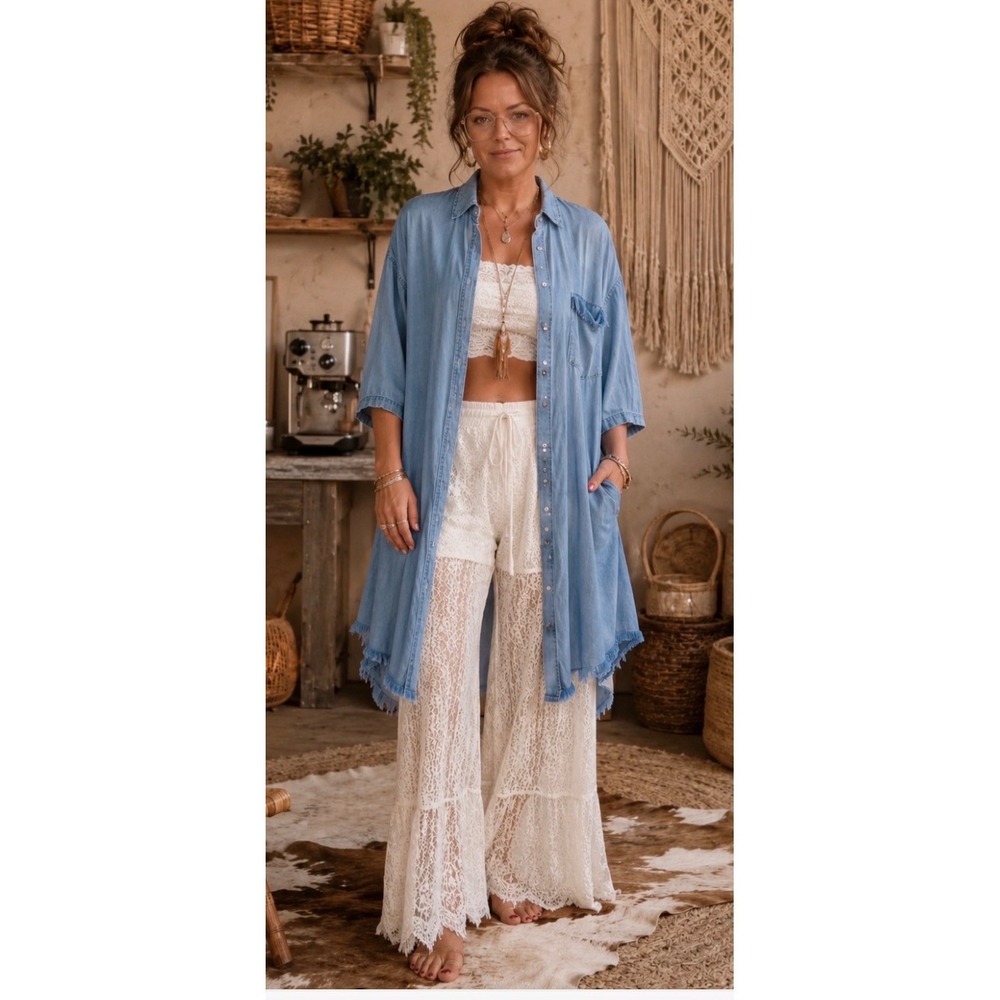 Mittoshop Women Denim Chambray Oversized Button Down Dress‎ Jacket Medium NEW